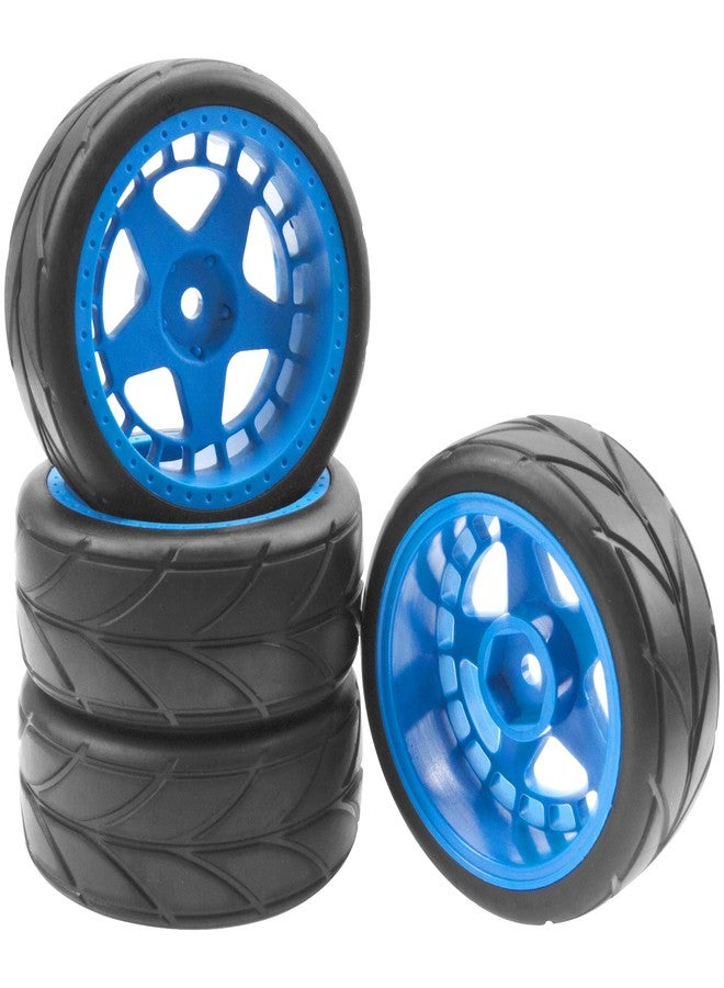 Share Goo مجموعة عجلات ShareGoo RC OD 2.55 بوصة نايلون سداسي 12 مم وإطارات مطاطية متوافقة مع سيارات Traxxas Tamiya Sakura HSP Redcat 1/10 RC On-Road Touring Drift Car (أزرق) - Image 1